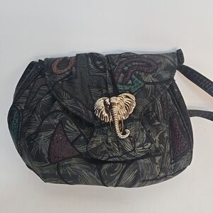 PM2 VTG 80's NAS‎ Leather Patch Frog Skin Pattern Bag Purse Gold Elephant Hobo